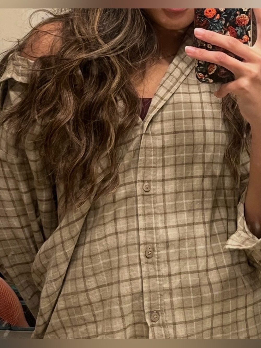 Cotton On Women's Oversized Plaid Brushed Flannel Button Down Shirt